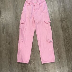 SHEIN Pink Straight Leg Cargo Jeans
